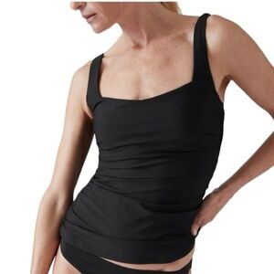 ATHLETA womens black square neck underwire bra cup tankini swim top 32D/DD NWT